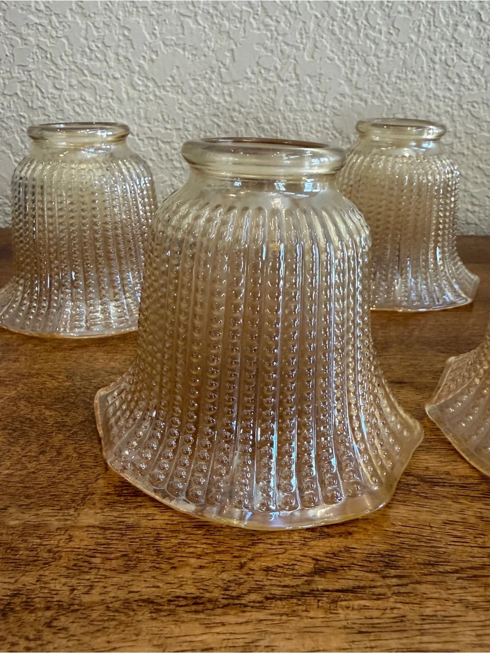 (5) Vintage Iridescent Hobnail Vanity Light Fan Cover Ruffled Nouveau Hollywood